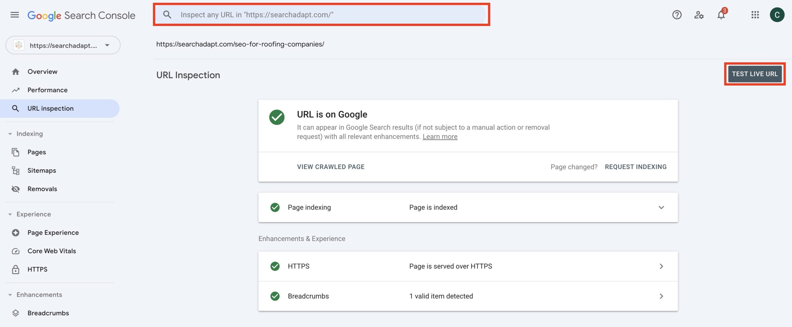 google search console URL inspection tool